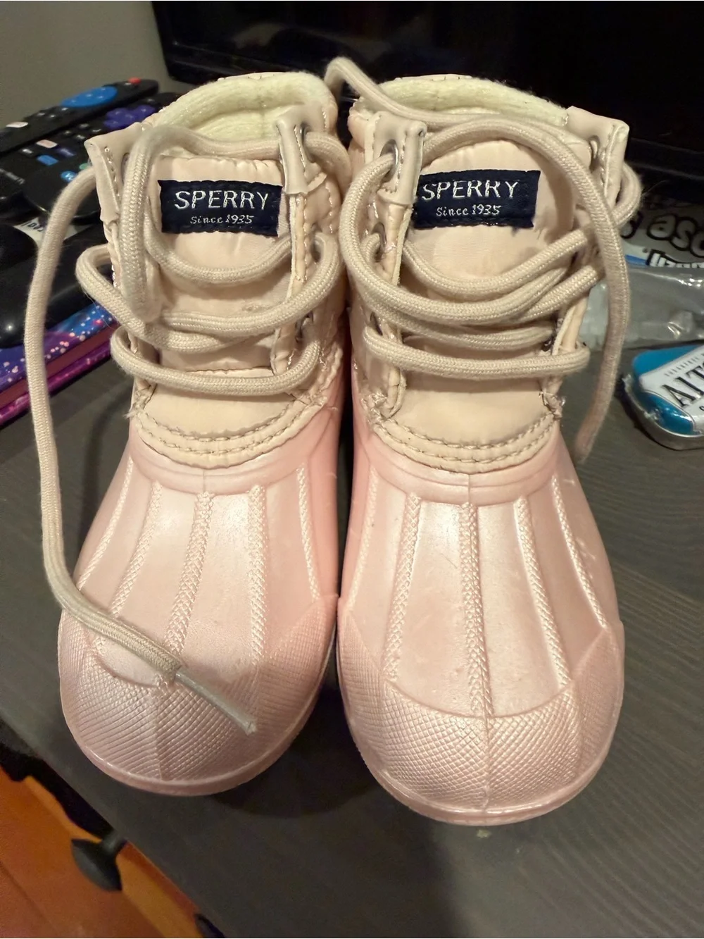 Sperry Pink Lace-Up Kids Rain & Snow Boots
